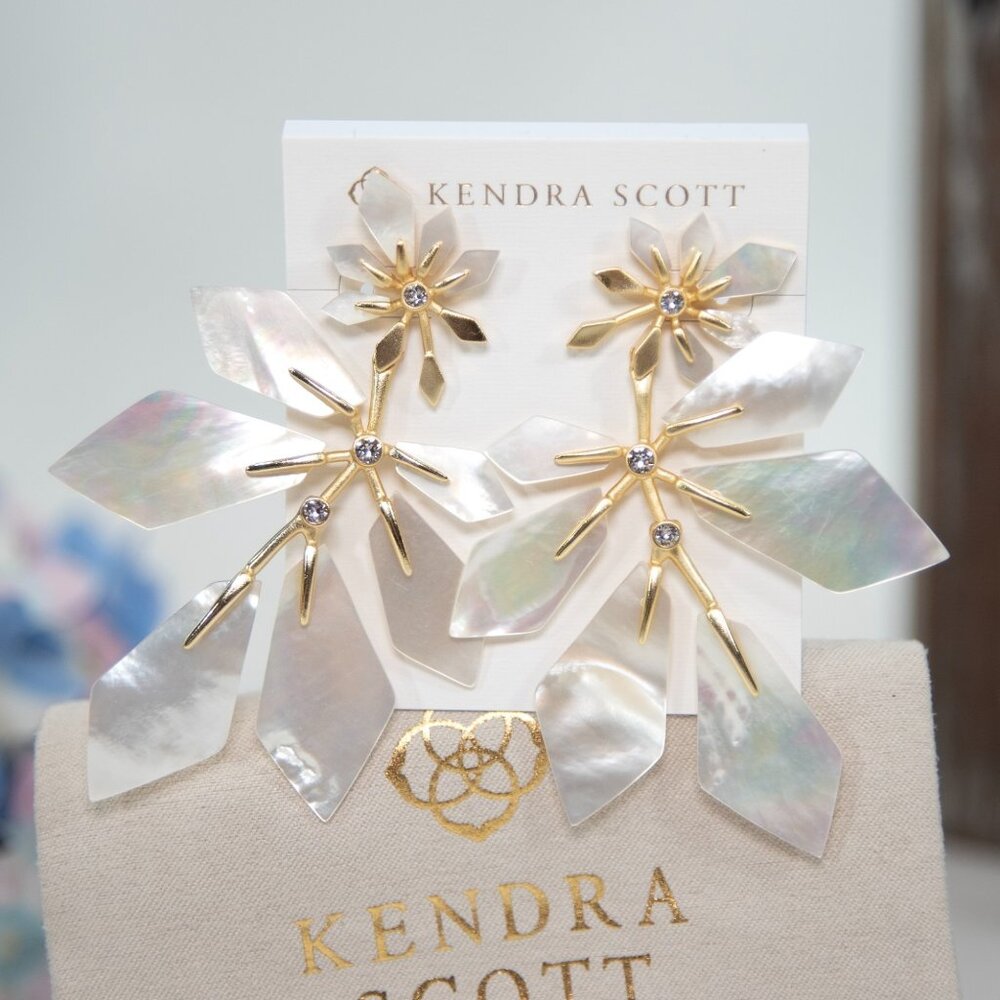 Kendra Scott Gold Jaylin Ivory Mother of Pearl Large Statement Earrings NWT